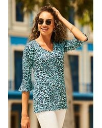 Sosandar - Print Fluted Sleeve Top Viscose - Lyst
