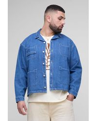 BoohooMAN - Plus Oversized Boxy Carpenter Pocket Denim Shirt - Lyst