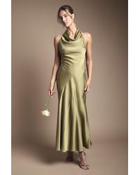 Oasis - Petite Cowl Halterneck Satin Maxi Bridesmaid Dress - Lyst