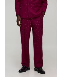 BoohooMAN - Relaxed Fit Rhinestone Embellished Suit Trousers - Lyst