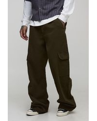 BoohooMAN - Tall Wide Fit Half & Waistband Cargo Pocket Washed Twill Trouser - Lyst