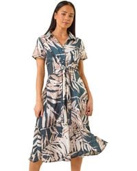 Roman - Petite Leaf Print Tie Midi Dress - Lyst