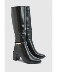 Wallis - Joy Faux Leather Metal Trim High Block Heel Leg Boots - Lyst