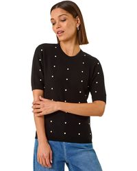 Roman - Faux Pearl Embellished Knit Top - Lyst
