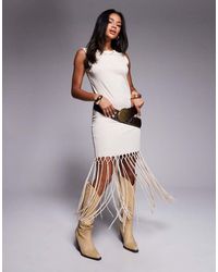 ASOS - Sleeveless Macrame Fringe Hem Detail Midi Dress - Lyst