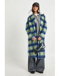 Boohoo - Check Double Breast Wool Look Coat - Lyst