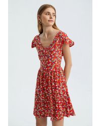 Hiccup - Floral V Neck Short Sleeve Mini Dress - Lyst