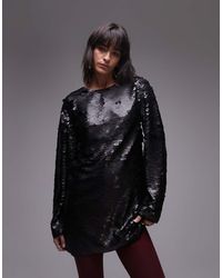 TOPSHOP - Long Sleeve Mini Sequin Dress - Lyst