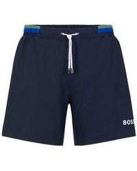 BOSS - Atoll Swim Shorts Dark Blue Ripstop Polyester - Lyst