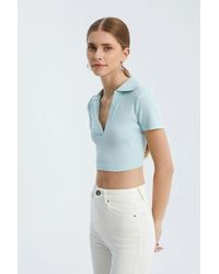 Hiccup - V Neck Polo Crop Top - Lyst