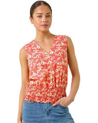 Roman - Petite Ditsy Shirred Blouson Top - Lyst