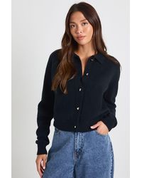 Boohoo - Heart Button Collared Knitted Cardigan - Lyst