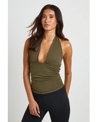 Boohoo - Textured Deep Plunge Halter Neck Top - Lyst