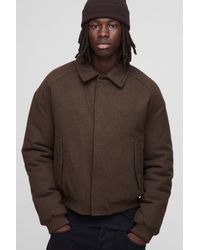 BoohooMAN - Regular Fit Melton Mono Padded Collared Bomber Jacket - Lyst