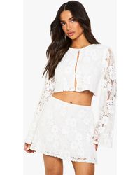 Boohoo - Petite Crochet Long Sleeve And Mini Skirt Co Ord - Lyst