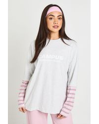 Boohoo - Stripe Sleeve Double Layer Oversized Graphic T-Shirt - Lyst