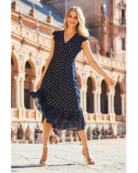 Sosandar - Metallic Spot Print Ruffle Detail Midi Dress - Lyst