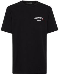 DSquared² - Tops ,Zwart ,Katoen T-Shirt Met Logo-Opdruk En Ronde Hals - Lyst