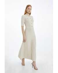 Karen Millen - Petite Rib Knit Military Trim Maxi Dress - Lyst