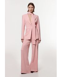 Karen Millen - Compact Stretch Viscose Wide Leg Tailored Trouser - Lyst
