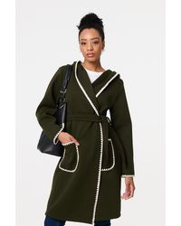 Izabel London - Blanket Stitch Tie Waist Longline Coat - Lyst