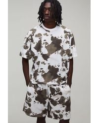 BoohooMAN - Cow Hide Printed Oversized Boxy T-Shirt & Baggy Short Set - Lyst