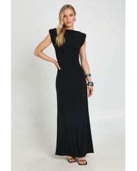 Boohoo - Petite Shoulder Pad Backless Drop Waist Maxi Dress - Lyst