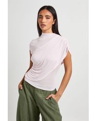 Boohoo - Sheer Knit Ruched Drape Front Top - Lyst
