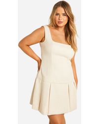 Boohoo - Plus Boucle Mini Pleated Hem Shift Dress - Lyst