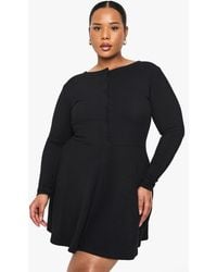 Boohoo - Plus Rib Button Down Mini Skater Dress - Lyst