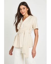 Boohoo - Linen Look Tie Side Short Sleeve Blazer - Lyst