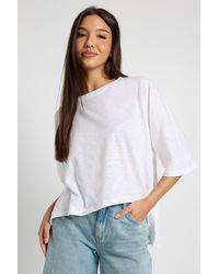 Boohoo - Sheer Slub Curved Hem Oversized T-Shirt - Lyst