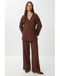 Happiness İstanbul - High Waist Wide Leg Pants & V-Neck Tie Detail Blouse Co-Ord Set - Lyst