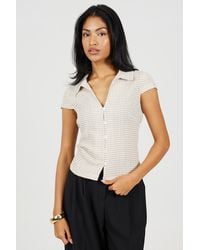 Brave Soul - Short Sleeve Gingham Collared Top - Lyst