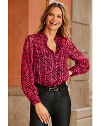 Sosandar - Animal Print Luxe Stripe Detail Blouse - Lyst
