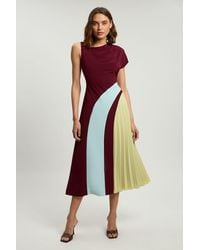 Karen Millen - Petite Soft Tailored Colour Block Detail Midi Dress - Lyst
