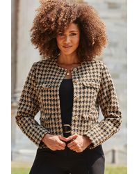 Sosandar - Natural Dogtooth Boucle Collarless Jacket - Lyst