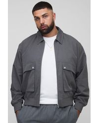 BoohooMAN - Plus Boxy Technical Utility Cargo Pocket Harrington Jacket - Lyst