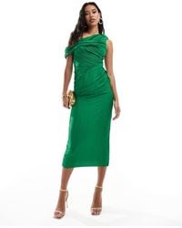 ASOS - Plisse Twist Fallen Shoulder Midi Dress - Lyst