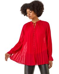 Roman - Tie V-Neck Pleated Blouse - Lyst