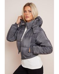 Femme Luxe - Cropped Padded Long Sleeve Zip Front Shower Proof Jacket - Lyst