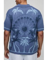 BoohooMAN - Relaxed Fit Scenic Palm Tree Jacquard Knitted Shirt - Lyst