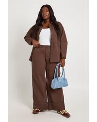 Boohoo - Plus Turn Over Hem Twill Wide Leg Trouser - Lyst