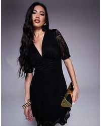 ASOS - Short Sleeve V Neck Lace Midi Dress - Lyst