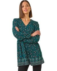 Roman - Abstract Printed V-Neck Tunic Top - Lyst