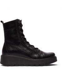 Fly London - Leather Lace-Up Wedge Heel Combat Boots - Lyst