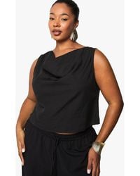 Boohoo - Plus Linen Look Cowl Neck Crop Top - Lyst
