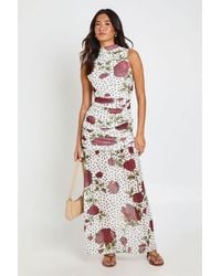 Boohoo - Floral Polka Dot Ruched Body Maxi Dress - Lyst