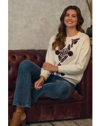 Izabel London - Embroidered Print Drop Shoulder Jumper - Lyst