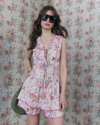 River Island - Corset Top Floral Printed Cotton V-Neck - Lyst